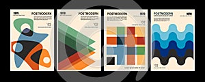 Artworks, posters inspired postmodern of vector abstract dynamic symbols with bold geometric shapes, useful for web