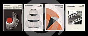 Artworks, posters inspired postmodern of vector abstract dynamic symbols with bold geometric shapes, useful for web