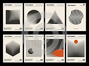 Artworks, posters inspired postmodern of vector abstract dynamic symbols with bold geometric shapes, useful for web