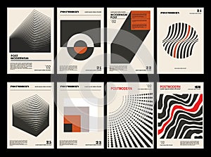 Artworks, posters inspired postmodern of vector abstract dynamic symbols with bold geometric shapes, useful for web