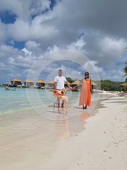 Aruba beach with pink flamingos at the beach, flamingo at the beach in Aruba Island Caribbean