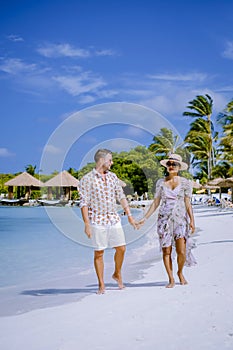 Aruba beach with pink flamingos at the beach, flamingo at the beach in Aruba Island Caribbean