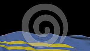 Aruba fabric flag waving on the wind loop. Aruba embroidery stiched cloth banner swaying on the breeze. Half-filled black