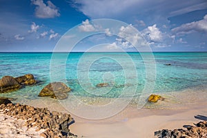 Aruba idyllic caribbean beach at sunny day, Dutch Antilles, Caribbean Sea