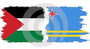 Aruba and Palestine grunge flags connection vector