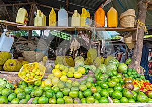 Arusha area: fruits on a table at Native Market in Mto Wa Mbu near the Ngorongoro concervation area withdifferent fruits