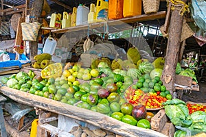 Arusha area: fruits on a table at Native Market in Mto Wa Mbu near the Ngorongoro concervation area withdifferent fruits