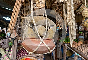 Arusha area: fruits on a table at Native Market in Mto Wa Mbu near the Ngorongoro concervation area withdifferent fruits