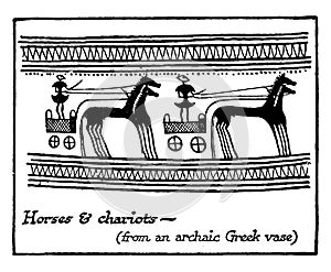 Aryan Speaking People Horses and Chariots, vintage illustration