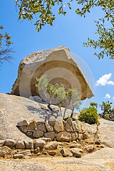 Arzachena, Sardinia, Italy - Prehistoric granite Mushroom Rock - Roccia il Fungo - of neolith Nuragic period, symbol of Arzachena