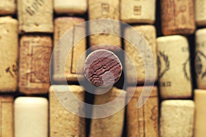 ARZAMAS,RUSSIA-FEBRUARY,2021:Wine corks made of wood from expensive wines