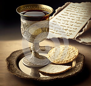 As a Christian, Holy Communion is celebrated with unleavened bread, wine in a chalice, and other symbols of Jesus Christ