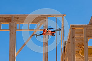 As a construction inspector on site, a drone is used to check the quality of the construction work