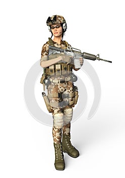 Soldier Female with Rifle. 3D Illustration