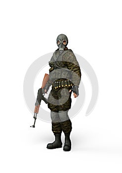 Male Soldier with Gas Mask. 3D Illustration photo