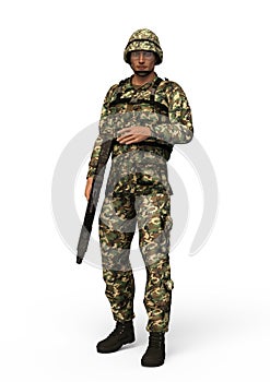 Soldier Male with Camouflage colors. 3D Illustration photo