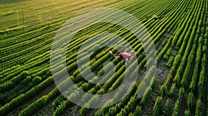 as drones hover over vast fields, monitoring crop health and optimizing yields in a realistic depiction of modern