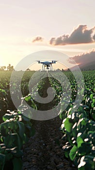 as drones hover over vast fields, monitoring crop health and optimizing yields in a realistic depiction of modern