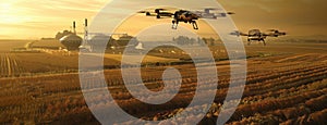 as drones hover over vast fields, monitoring crop health and optimizing yields in a realistic depiction of modern