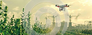 as drones hover over vast fields, monitoring crop health and optimizing yields in a realistic depiction of modern photo