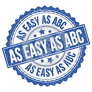 AS EASY AS ABC text on blue round stamp sign