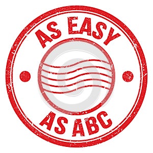 AS EASY AS ABC text on red round postal stamp sign