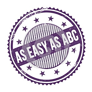 AS EASY AS ABC text written on purple indigo grungy round stamp