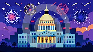 As the evening settles the Capitol Building is engulfed in a colorful frenzy of fireworks that light up the horizon photo