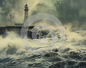 As the gale rages, the lighthouse offers a glimmer of shelter, guiding ships safely to harbor