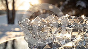 As if carved from delicate ice the podium sparkles in the winter sun. Each facet of the crystal structure catches the