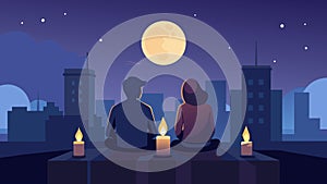 As the moon rises above the city two friends sit on a rooftop their faces lit by candles as they disclose their photo