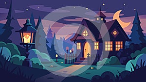 As night falls lanterns p throughout the cottage and gardens cast a soft warm glow creating a fairytalelike atmosphere photo