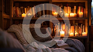 As night falls the reading nook becomes a peaceful retreat with the soft glimmer of candles providing a sense of comfort photo