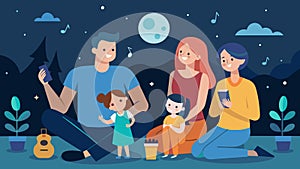 As the night goes on the family gets lost in the music forgetting about their worries and concerns. Vector illustration. photo