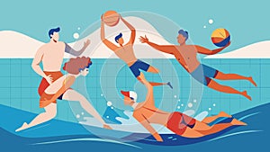 As players swim and fight for possession of the ball the pool becomes a frenzied battleground.. Vector illustration. photo
