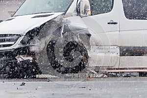 As a result of the accident, the bus was damaged. Winter snowfall