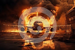 As result of passenger plane crash, an aircraft burns at near airport after an explosion