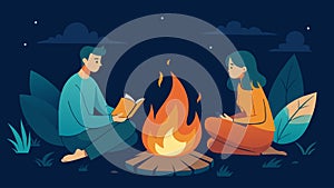 As they sit by a campfire a couple shares their most treasured memories from their journals. The flames flicker as they