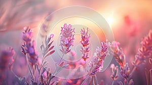 As the sky transforms into a canvas of pinks and oranges the velvety lavender flowers take on an ethereal glow