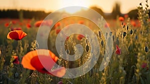 As the sun sets, the poppy meadow comes alive, serving as a beautiful tribute on Memorial Day,