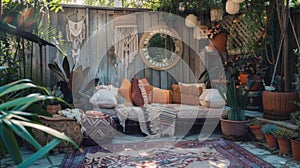 As you make your way to the outdoor patio you are greeted by a mix of textures and patterns. A cozy outdoor seating area