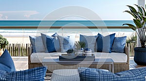 As you step out onto the balcony you are greeted with stunning views of the beach and ocean. The outdoor seating area is