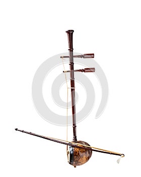 Asain musical instrument ,fiddle , white background