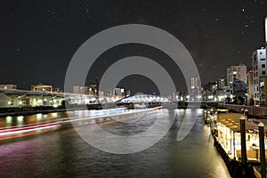 Asakusa dori bridge for crossing sumida river in night view and