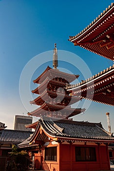 Asakusa shrine roof awning detail - in the dawn light as the sun rises over Tokyo.