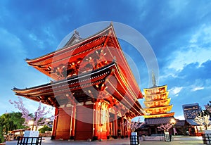 Asakusa temple with pagoda at night, Tokyo, Japan