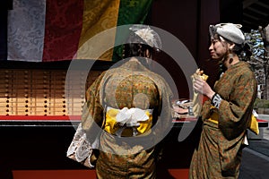 Young girls wearing Japanese kimono