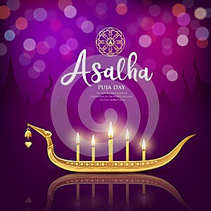 Asalha Puja Day Worship candle, Important Buddhist Day in Thailand on purple bokeh