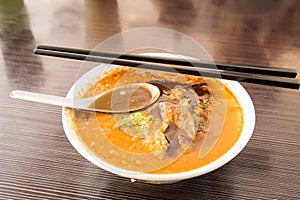 Asam laksa, popular Penang noodle with prawn paste