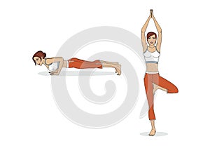 Asanas yoga pose women. Isolated on white background